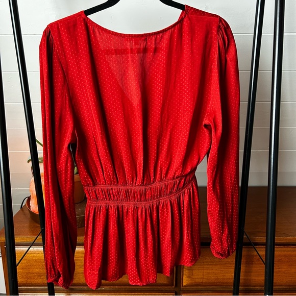 Silky Feel Red Blouse - Picture 2 of 3
